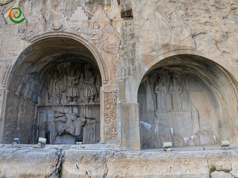 کتیبه های طاق بستان در کرمانشاه که از اثر ثبت شده ملی استان کرمانشاه است