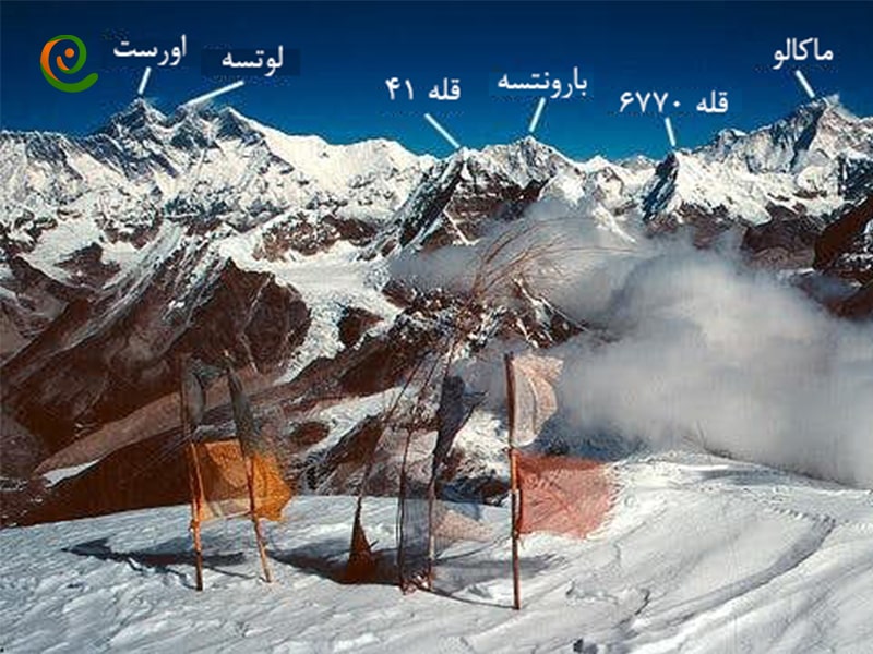 نمای قلل 8000 متری و مهم از روی قله مراپیک در نپال. صعود به قله مراپیک بلندترین قله ترکینگ نپال با دکوول